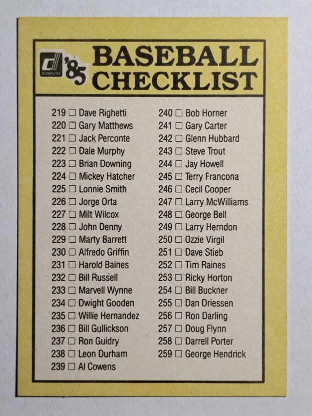 1985 Donruss #657 Checklist 235-338/Unnumbered