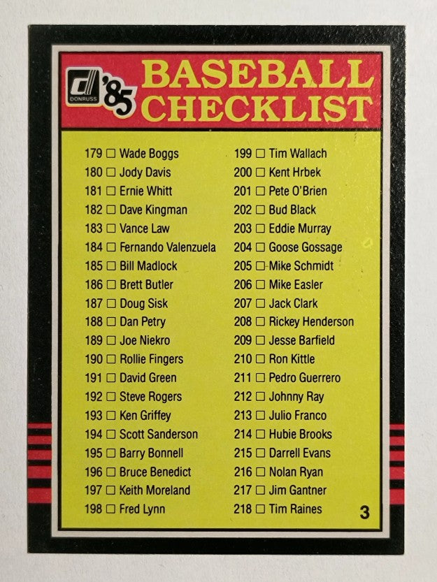 1985 Donruss #657 Checklist 235-338/Unnumbered