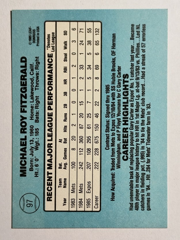 1986 Donruss #97 Mike Fitzgerald