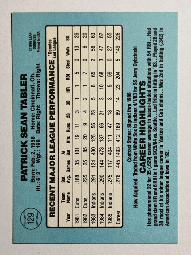 1986 Donruss #129 Pat Tabler