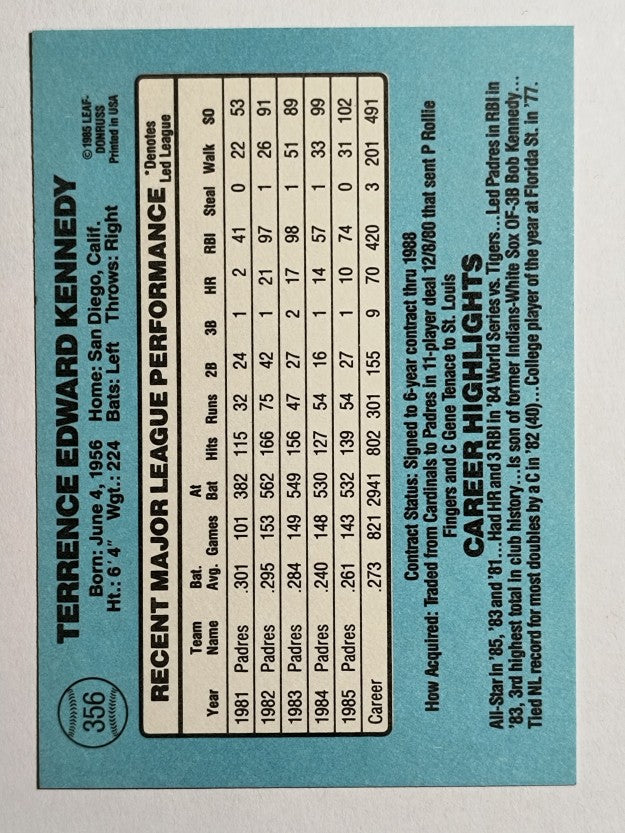 1986 Donruss #356 Terry Kennedy