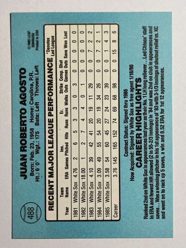 1986 Donruss #488 Juan Agosto