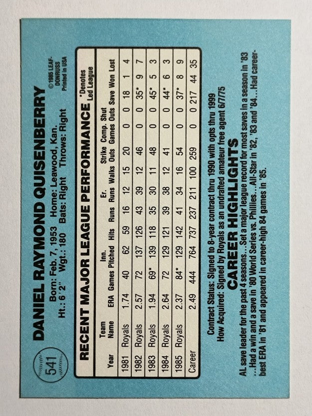 1986 Donruss #541 Dan Quisenberry