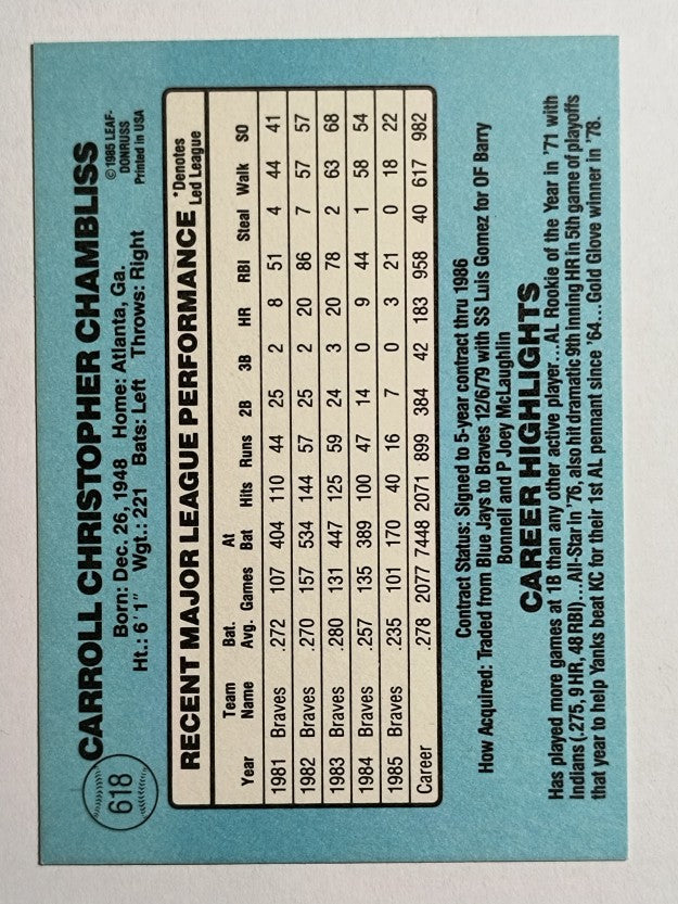 1986 Donruss #618 Chris Chambliss