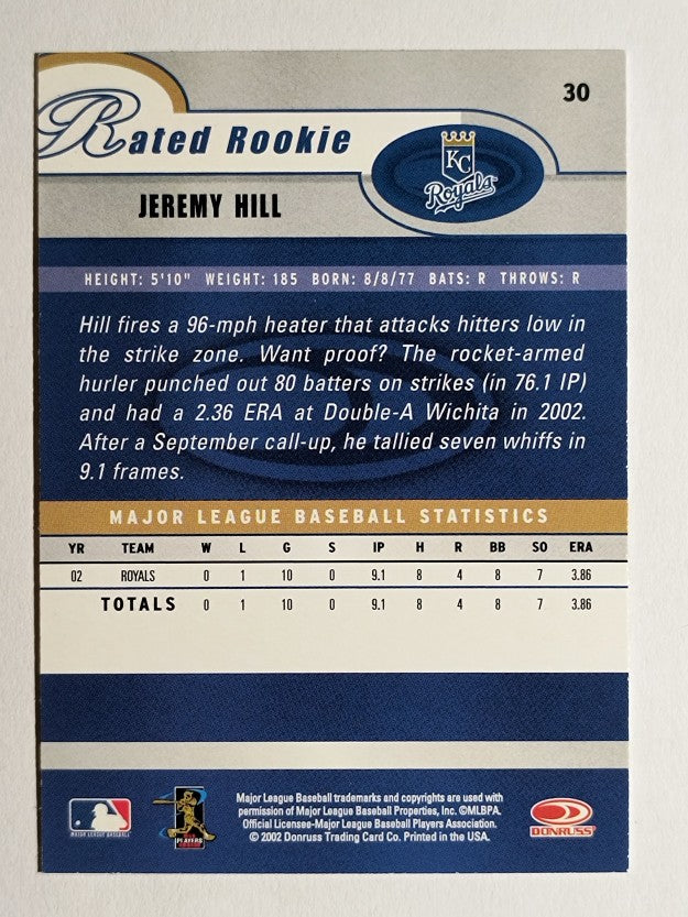 2003 Donruss #30 Jeremy Hill RR
