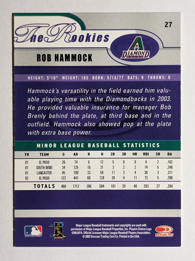 2003 Donruss Rookies #27 Rob Hammock RC