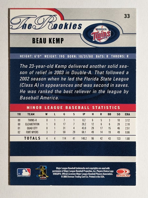 2003 Donruss Rookies #33 Beau Kemp RC