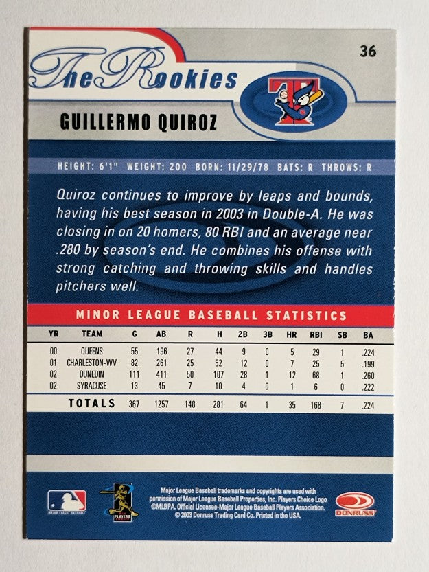 2003 Donruss Rookies #36 Guillermo Quiroz RC