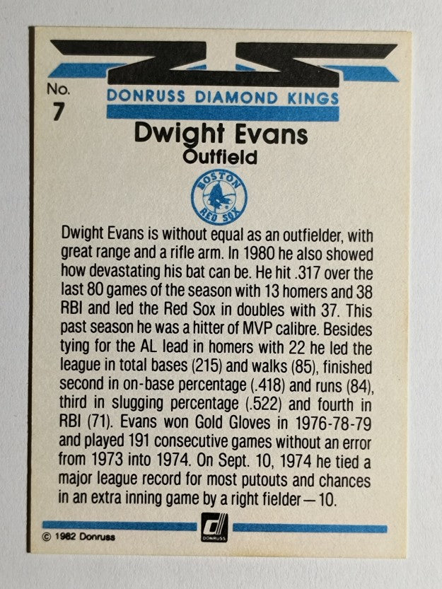 1982 Donruss #7 Dwight Evans DK