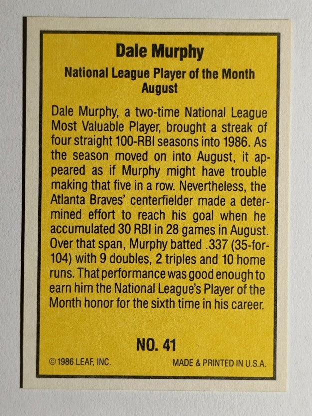 1986 Donruss Highlights #41 Dale Murphy