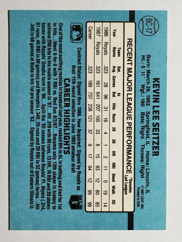 1988 Donruss Bonus MVP's #BC17 Kevin Seitzer SP