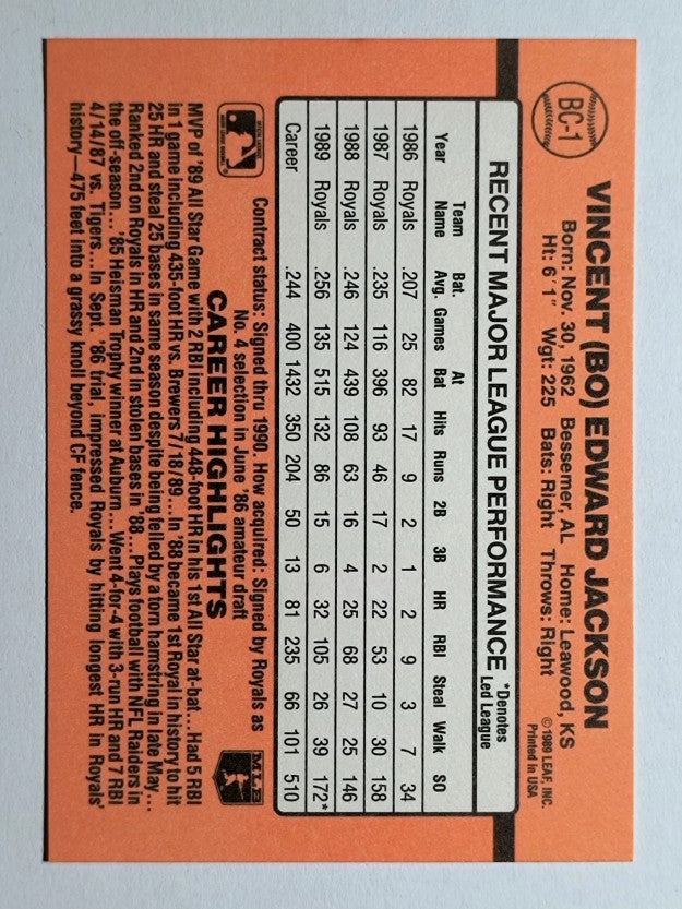 1990 Donruss Bonus MVP's #BC1 Bo Jackson
