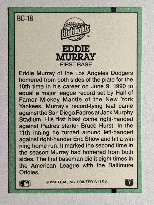 1991 Donruss Bonus Cards #BC18 Eddie Murray