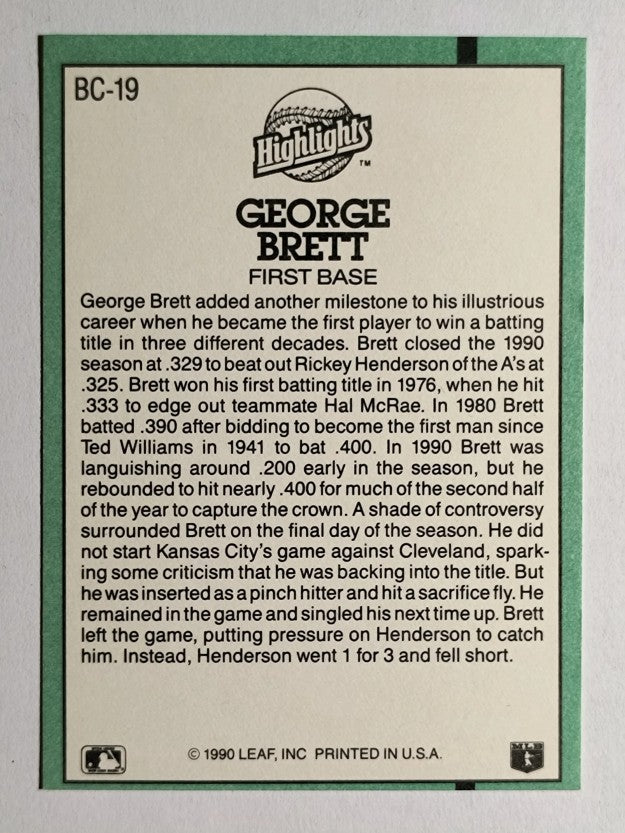 1991 Donruss Bonus Cards #BC19 George Brett