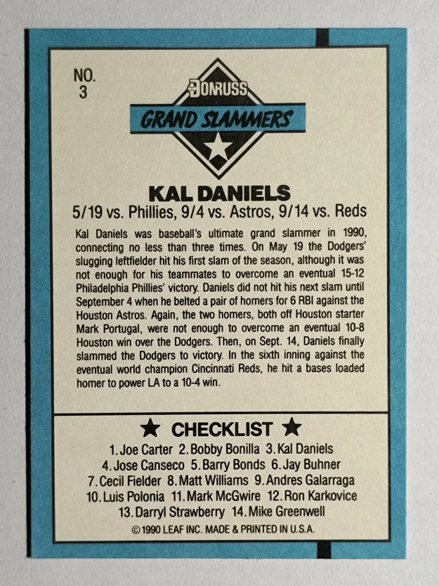 1991 Donruss Grand Slammers #3 Kal Daniels