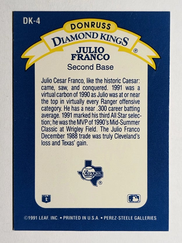 1992 Donruss Diamond Kings #DK4 Julio Franco