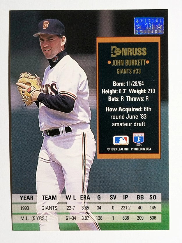 1994 Donruss Special Edition #13 John Burkett