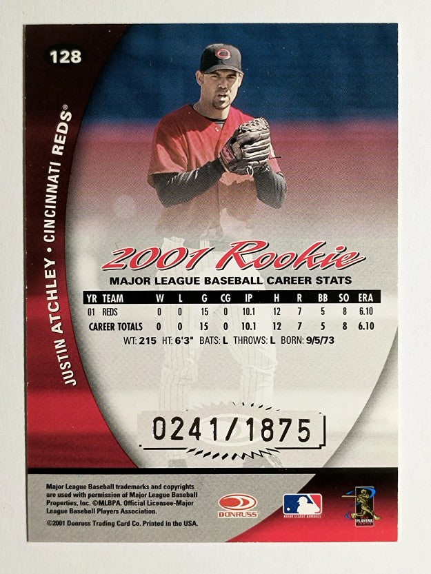 2001 Donruss Class of 2001 #128 Justin Atchley/1875 RC (NM)