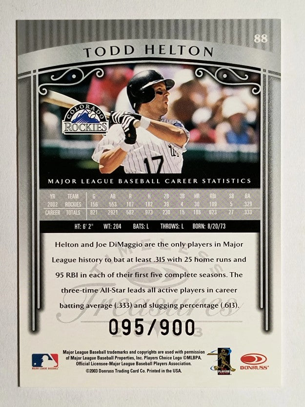 2003 Timeless Treasures #88 Todd Helton