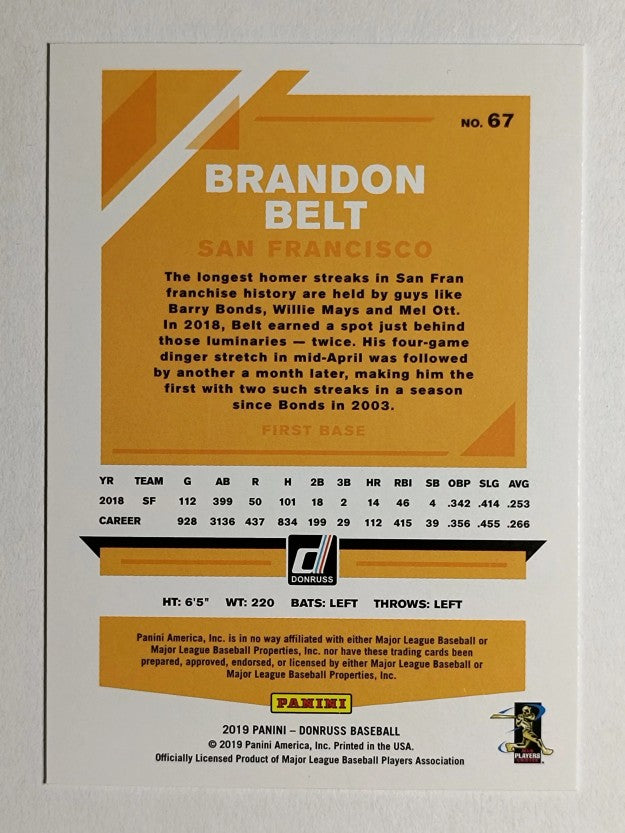 2019 Donruss #67 Brandon Belt