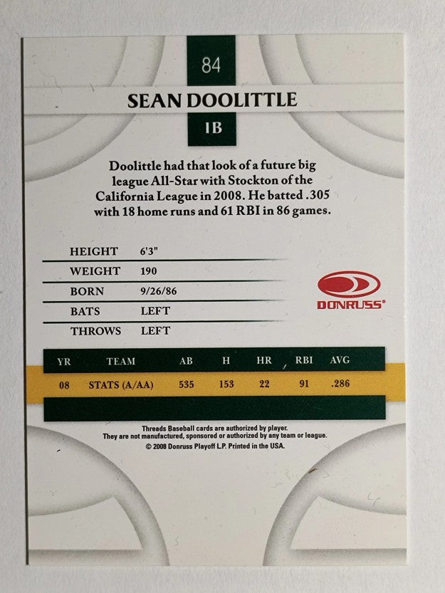 2008 Donruss Threads #84 Sean Doolittle