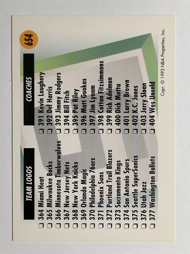 1991-92 SkyBox #654 Checklist S/351-404
