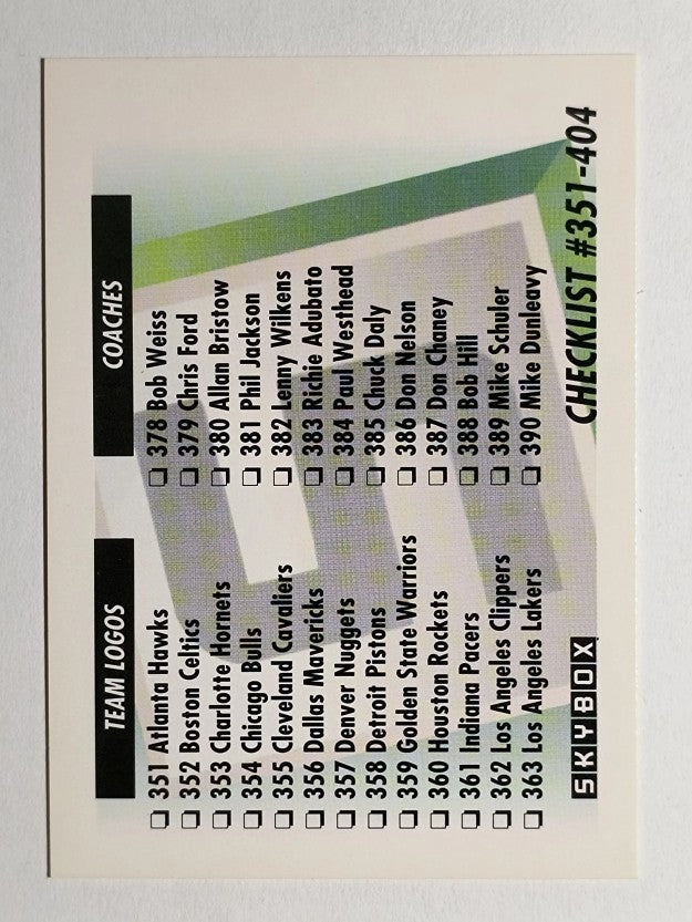 1991-92 SkyBox #654 Checklist S/351-404