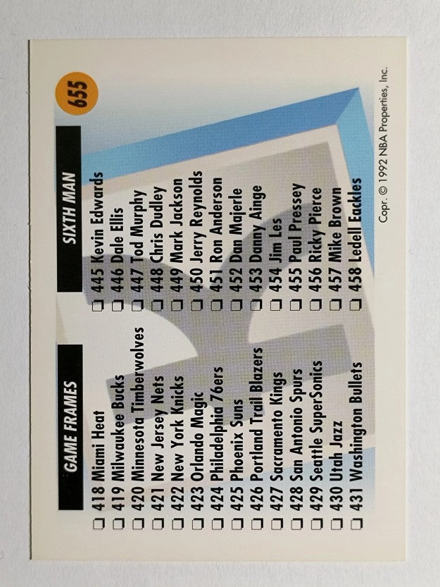 1991-92 SkyBox #655 Checklist K/(405-458)