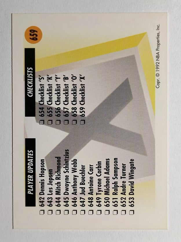 1991-92 SkyBox #659 Checklist X/615-659