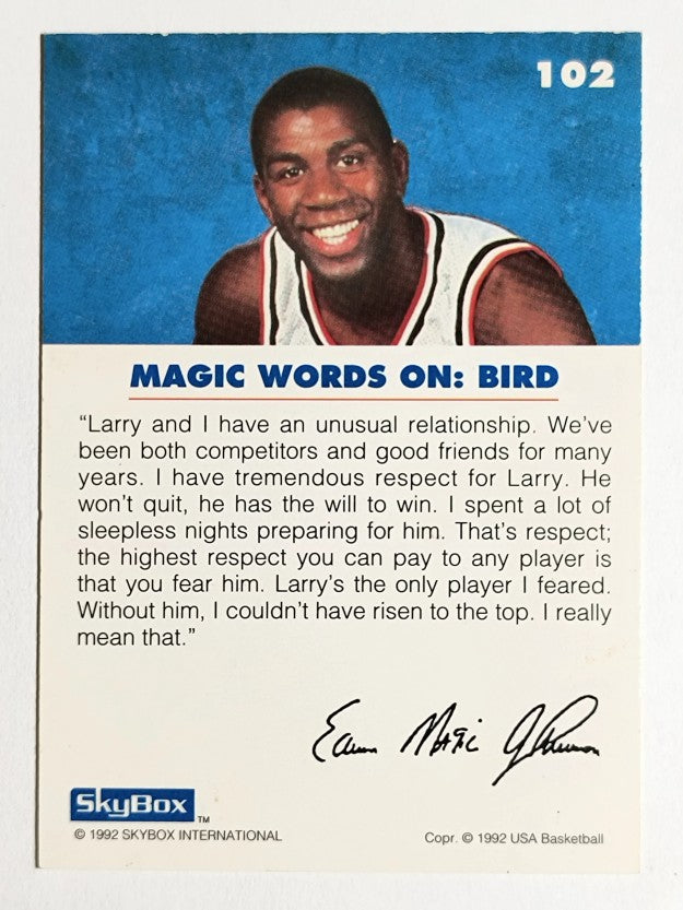 1992 SkyBox USA #102 Magic Johnson on Larry Bird (NM)