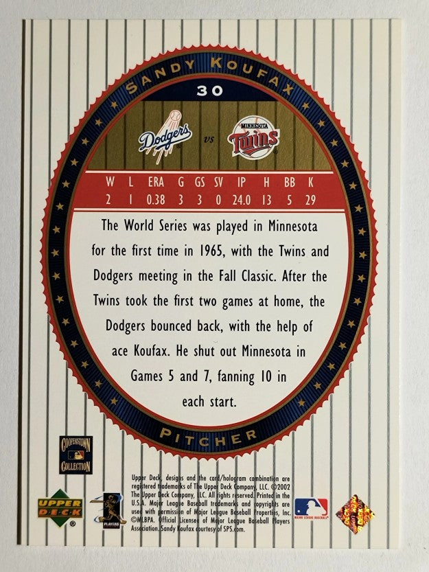2002 Upper Deck World Series Heroes #30 Sandy Koufax