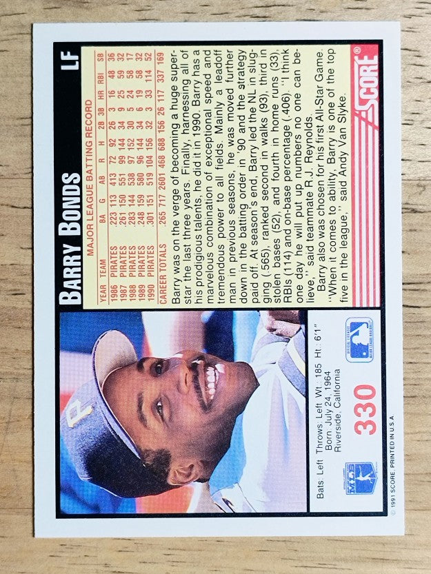 1991 Score #330 Barry Bonds