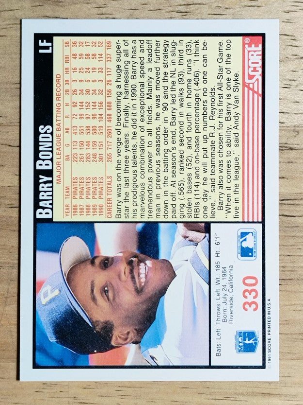 1991 Score #330 Barry Bonds