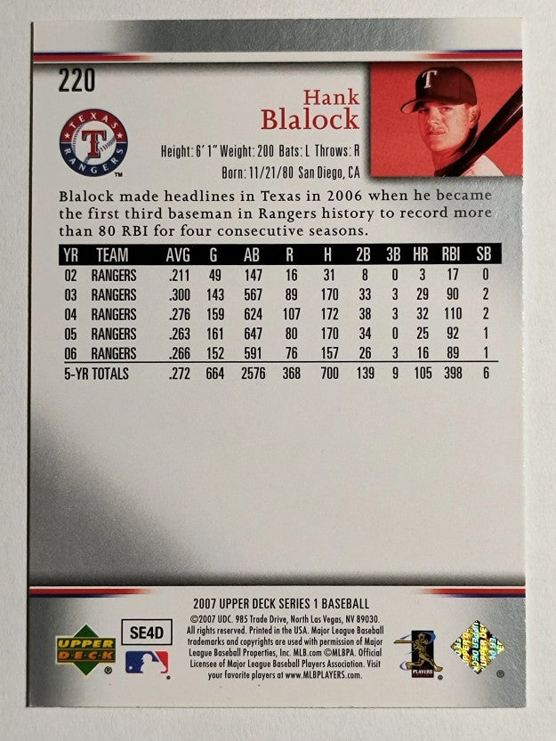 2007 Upper Deck #220 Hank Blalock