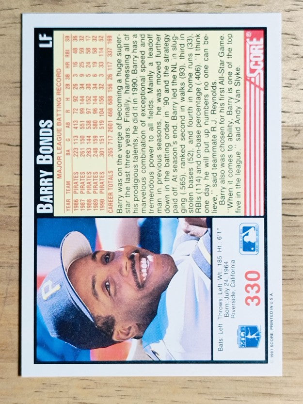 1991 Score #330 Barry Bonds