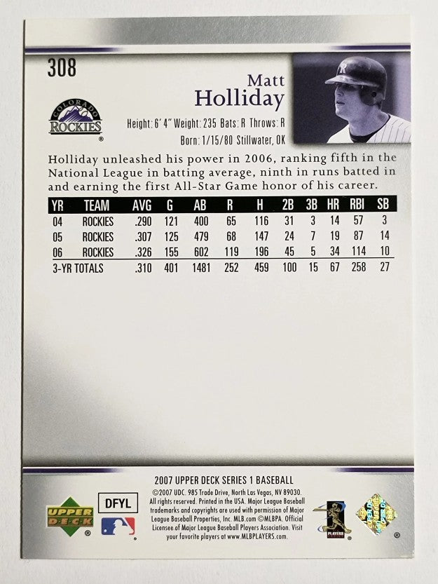 2007 Upper Deck #308 Matt Holliday