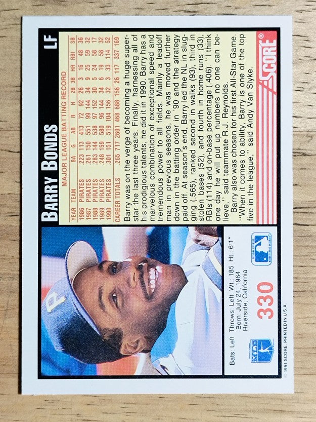 1991 Score #330 Barry Bonds