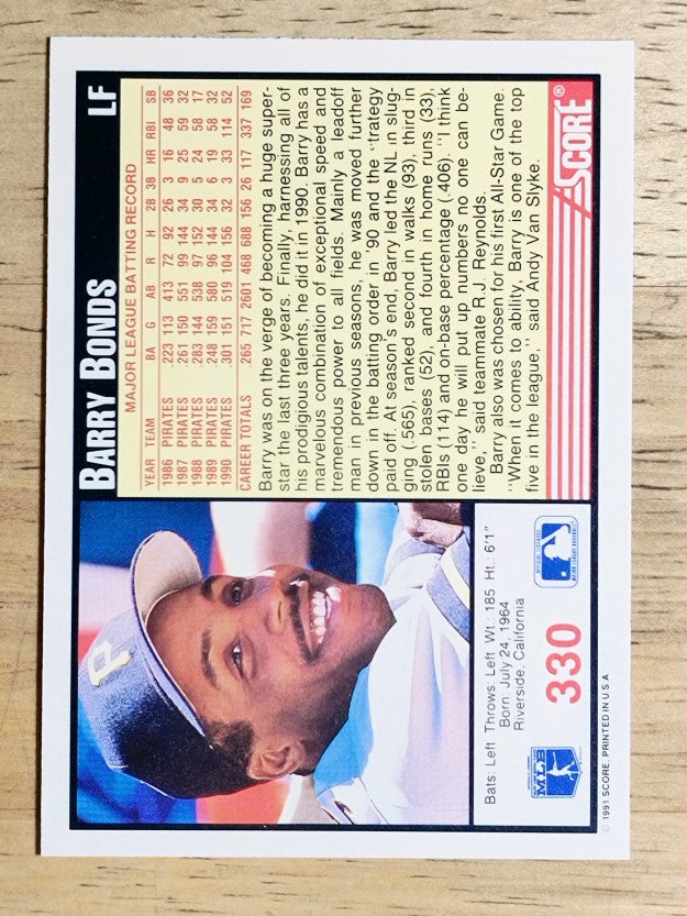 1991 Score #330 Barry Bonds