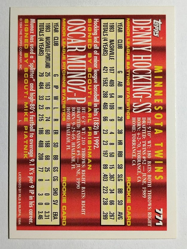 1994 Topps #771 Denny Hocking/Oscar Munoz RC