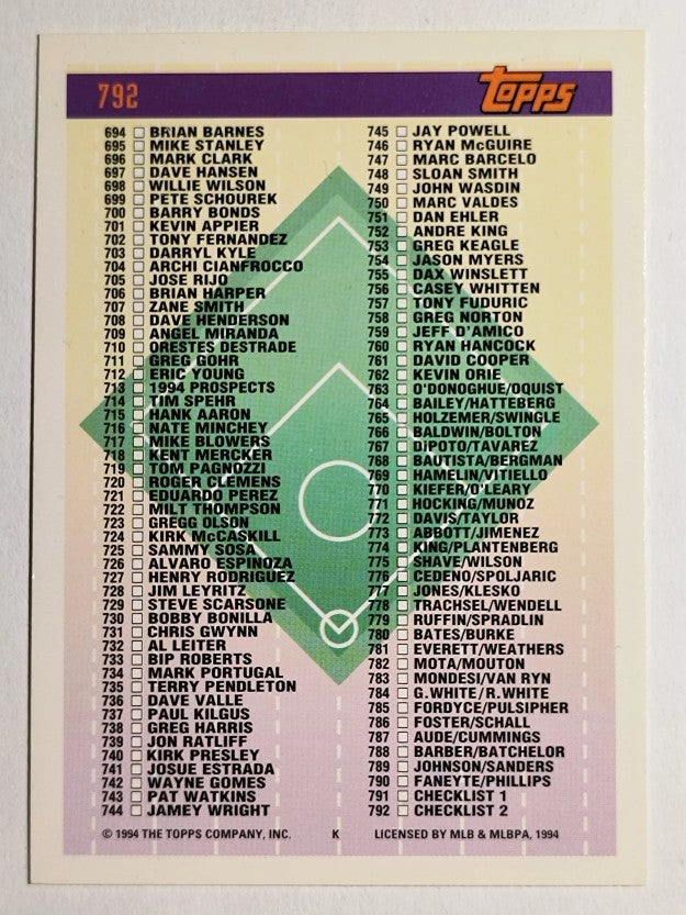 1994 Topps #792 Checklist 4