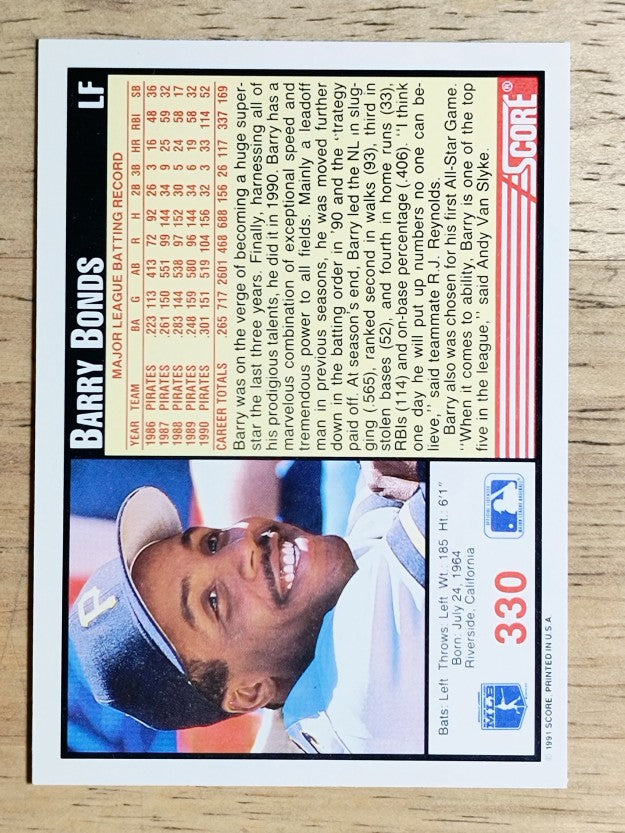 1991 Score #330 Barry Bonds