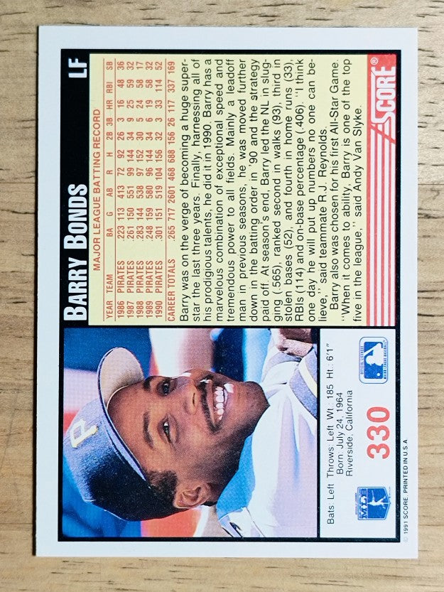 1991 Score #330 Barry Bonds