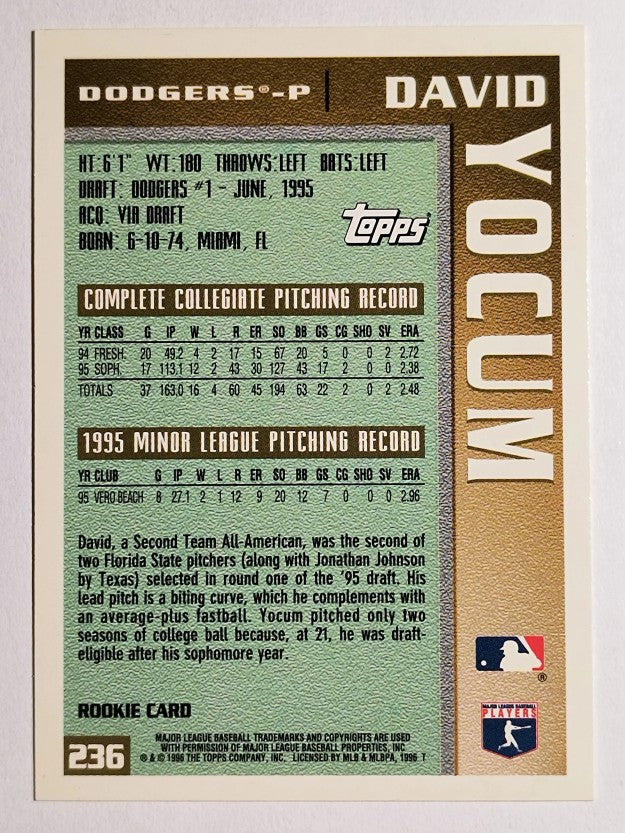 1996 Topps #236 David Yocum RC
