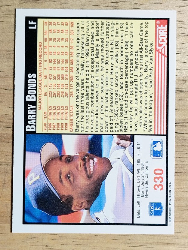 1991 Score #330 Barry Bonds