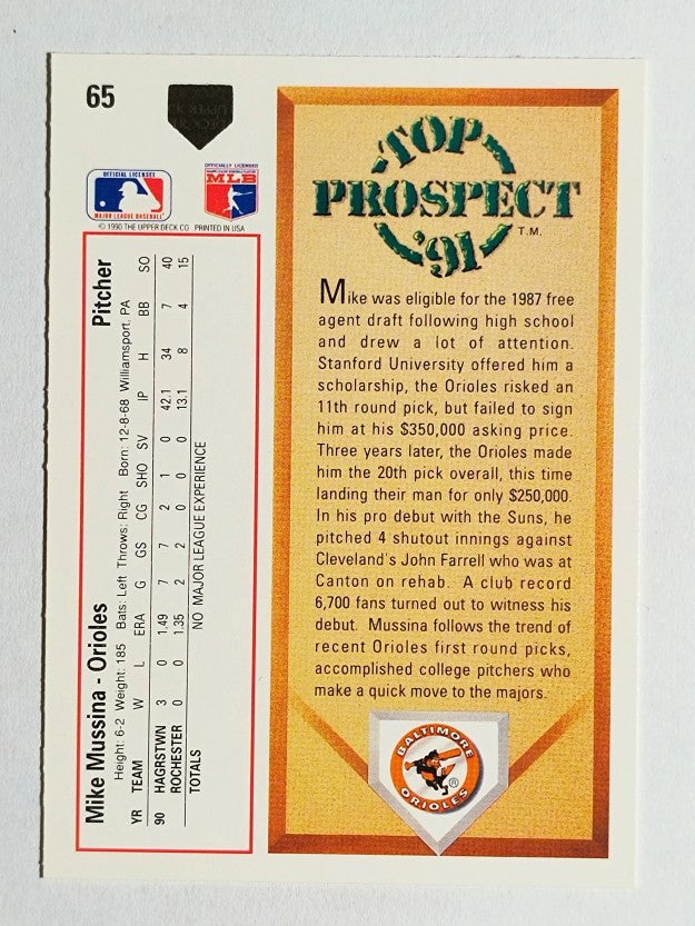 1991 Upper Deck #65 Mike Mussina RC (NM)