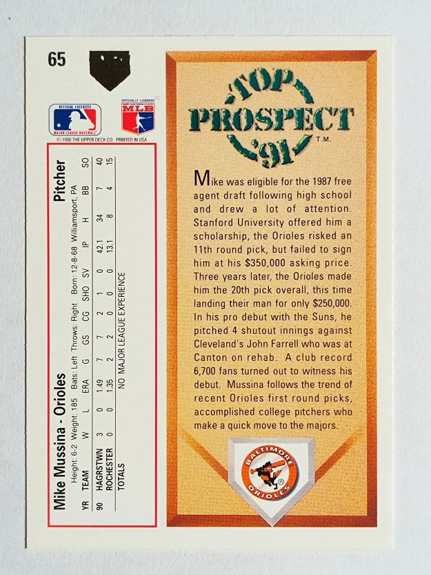 1991 Upper Deck #65 Mike Mussina RC