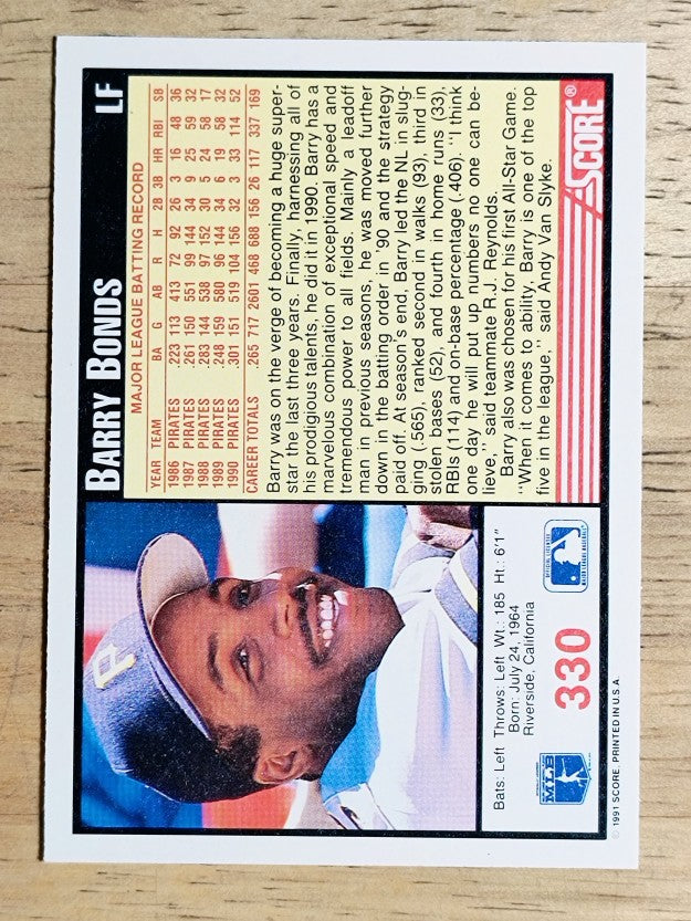 1991 Score #330 Barry Bonds