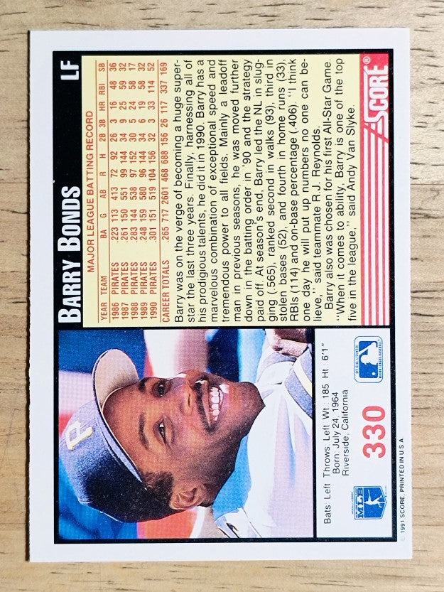 1991 Score #330 Barry Bonds