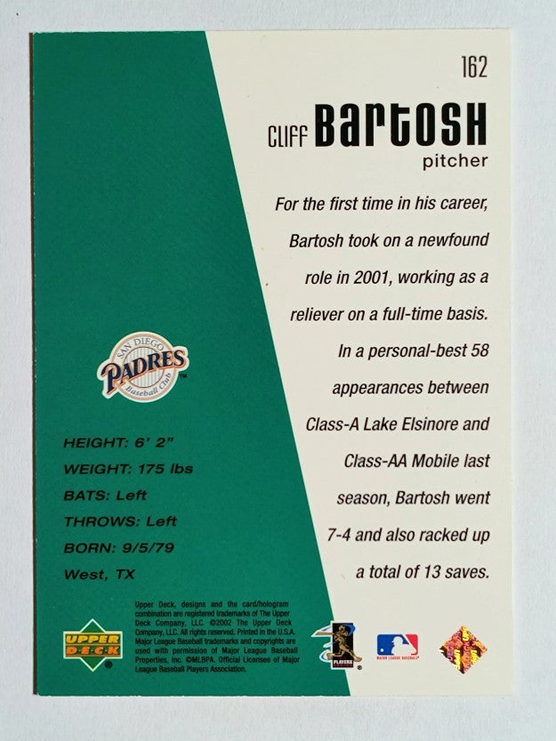 2002 Upper Deck Diamond Connection #162 Clifford Bartosh DC RC (EXMT)