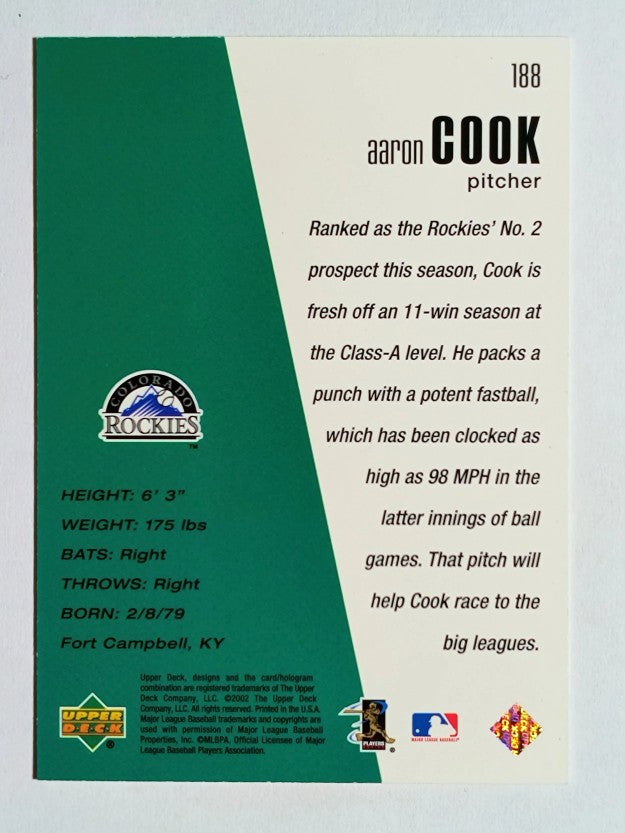 2002 Upper Deck Diamond Connection #188 Aaron Cook DC RC (NM)